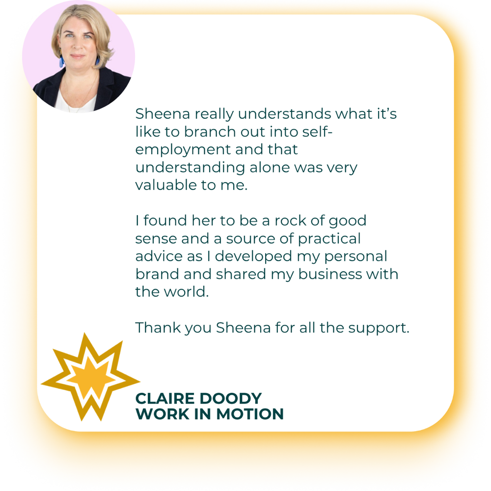 Client testimonial from Claire about working with Sheena Whyatt.