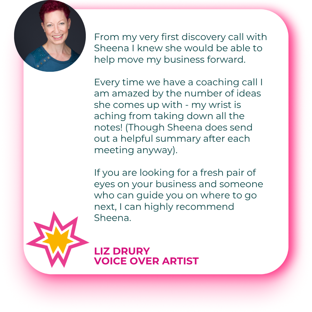 Client testimonial from Liz about working with Sheena Whyatt.